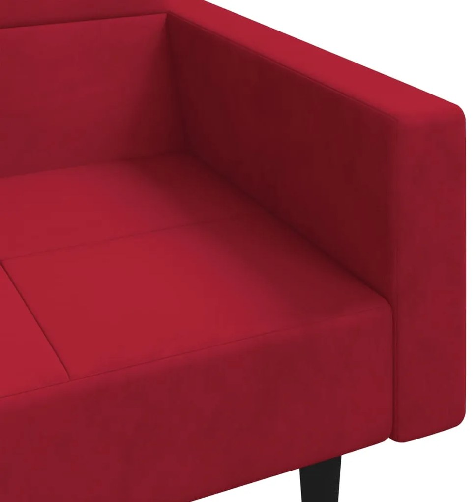 Sofá-cama 2 lugares com duas almofadas veludo vermelho tinto