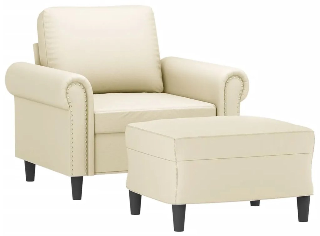 Poltrona com apoio de pés couro artificial 60 cm cor creme