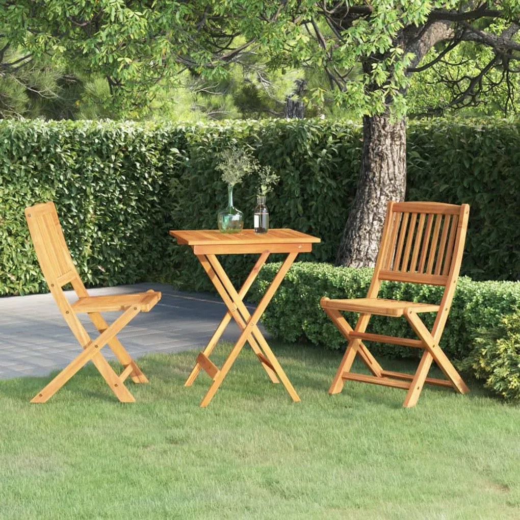 3 pcs conjunto jantar dobrável p/ jardim madeira acácia maciça