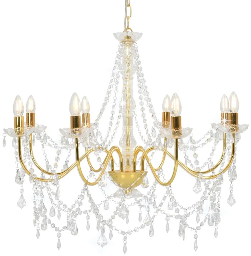Lustre com contas lâmpadas 8 x E14 dourado
