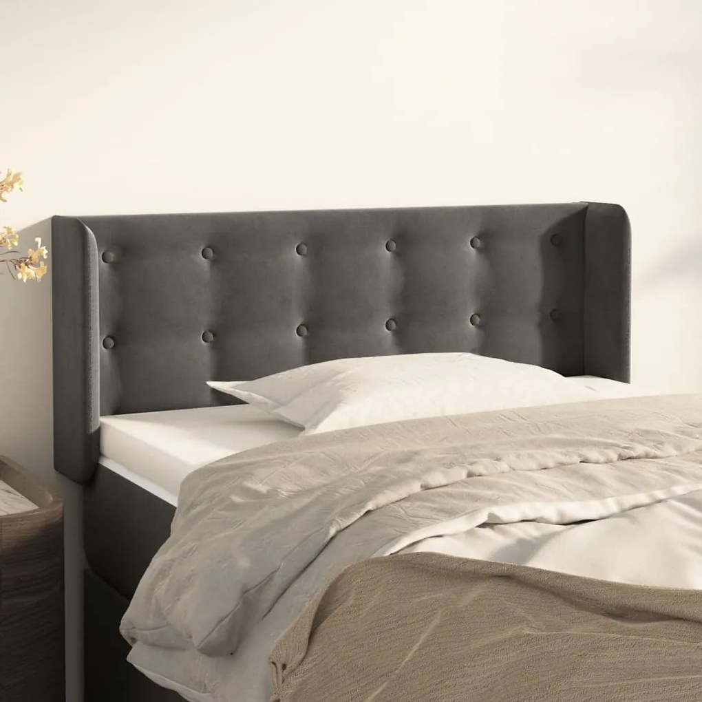 3119239 vidaXL Cabeceira de cama c/ abas veludo 93x16x78/88 cm cinzento-escuro