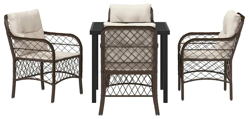 Conjunto de Jantar para o Jardim 5 Peças com Almofadas Marrom em Ratta