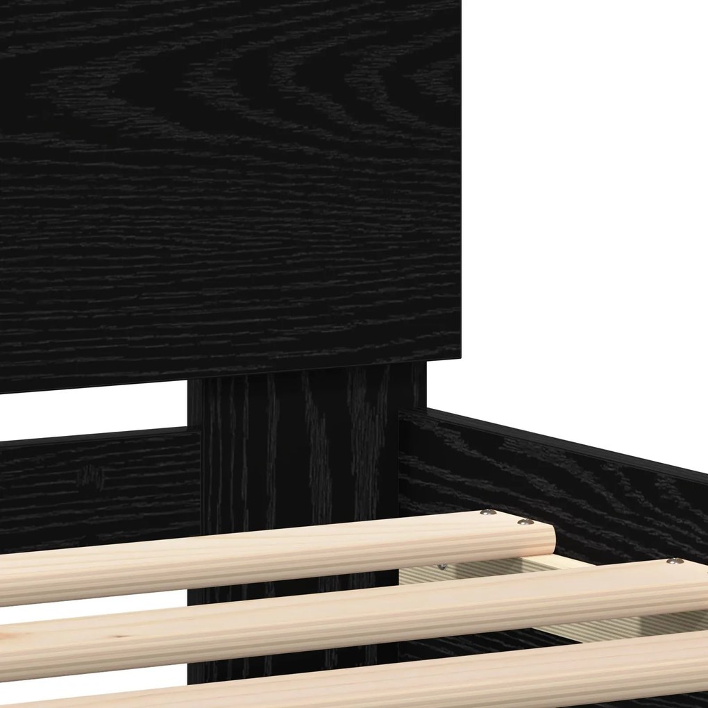Estrutura de Cama com Luzes LED Carvalho Preto 90x190 cm Madeira Engen