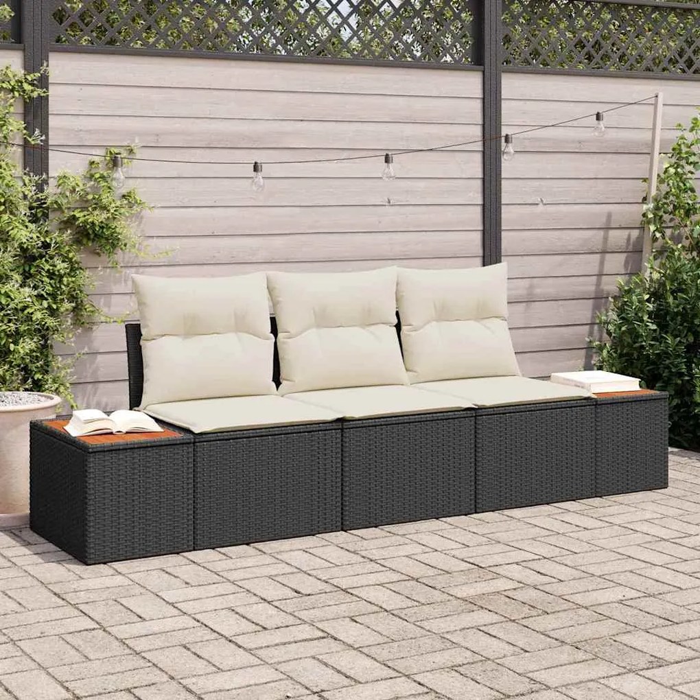 vidaXL Conjunto de Sofá de Jardim com almofada 3 pcs Preto vime PE