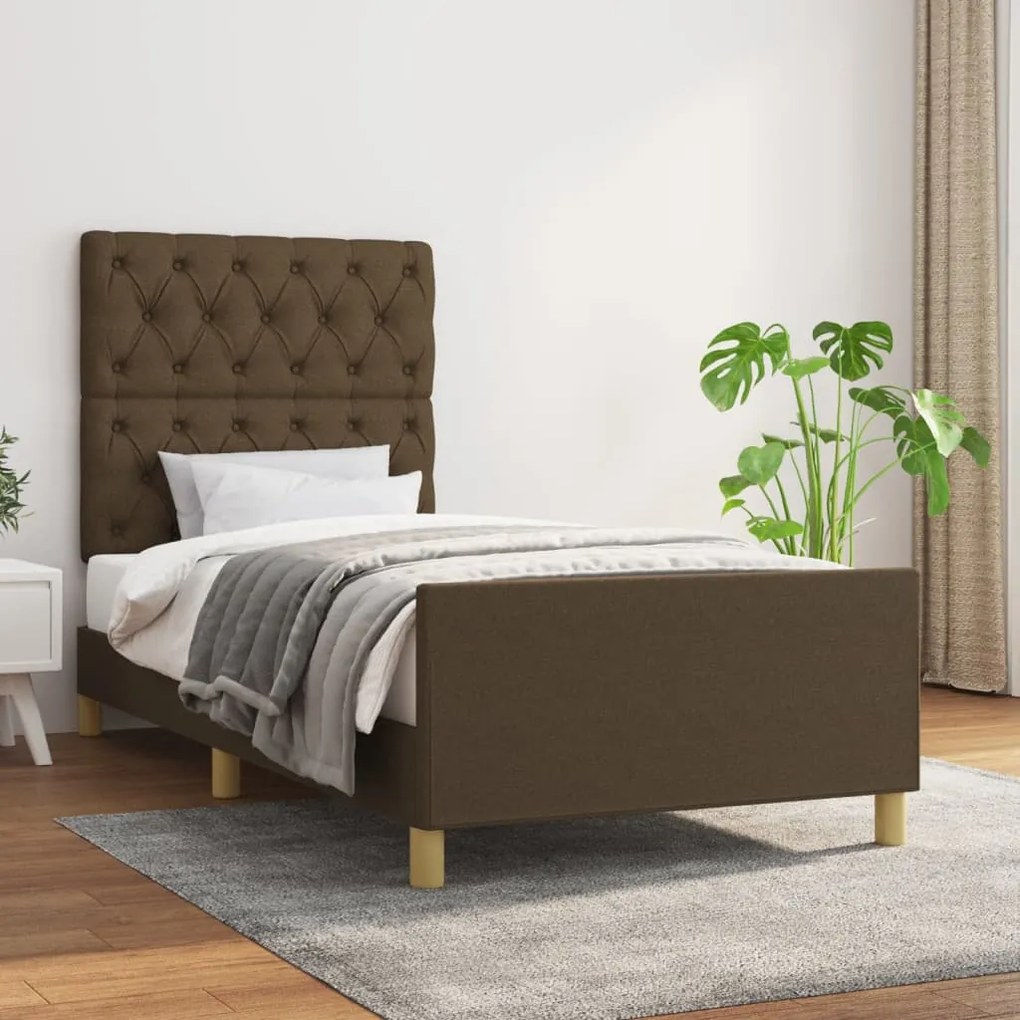 Estrutura de cama sem colchão 80x200 cm tecido castanho-escuro