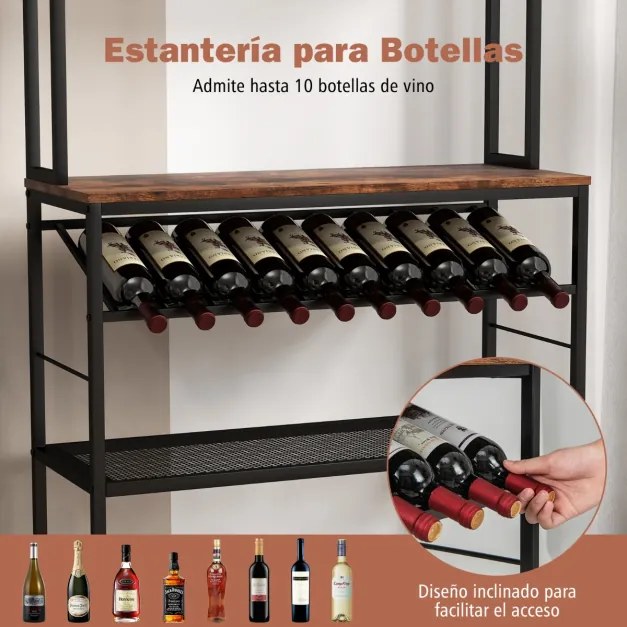 Garrafeira industrial com 4 Estantes para 24 Garrafas Bar doméstico com 2 tomadas e 2 portas USB 76 x 48 x 162,5 cm Castanho