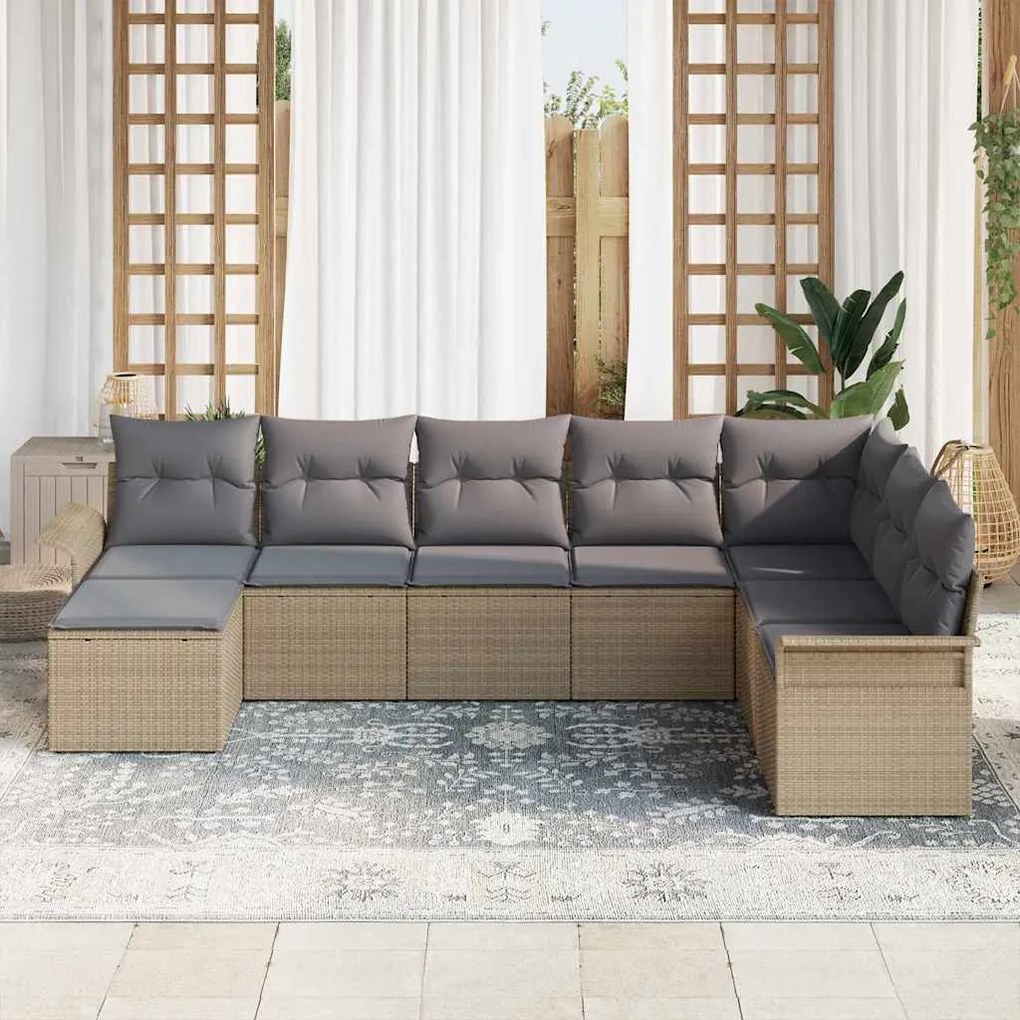 Conjunto de Sofá de Jardim 8 Peças com Almofadas Bege em Rattan Sintét