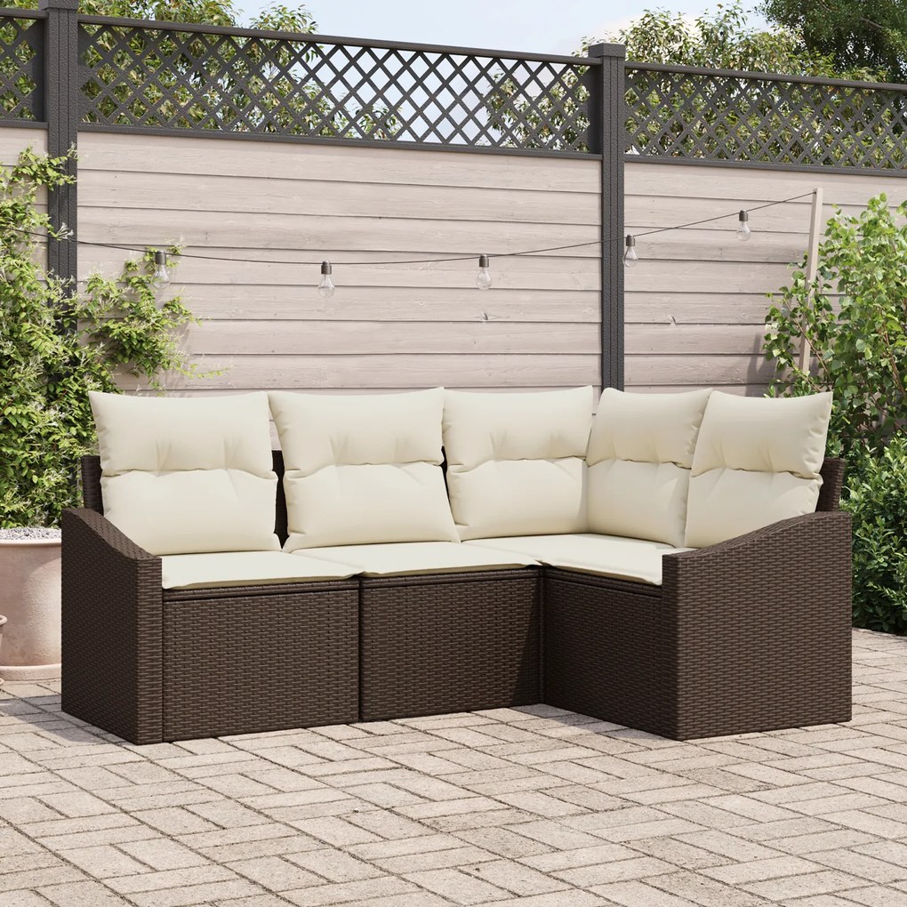 Conjunto de Jantar de Jardim com 4 Peças e Almofadas em Rattan Sintéti