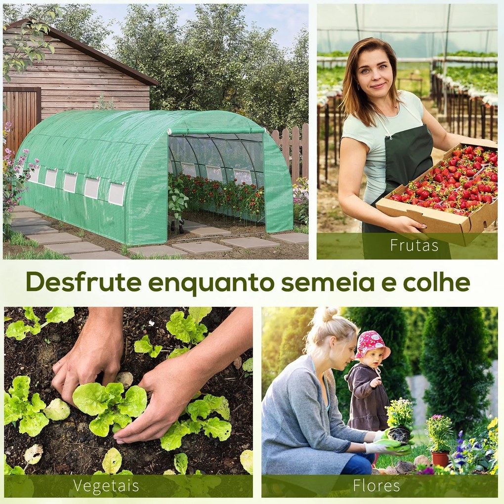 Estufa de Túnel de Jardim 597x300x200 cm com Porta Lateriais e Janelas