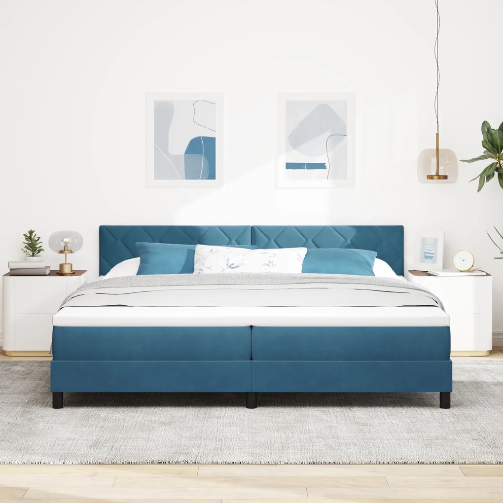 Cama Box Spring com Colchão Azul Escuro 200x200 cm Veludo