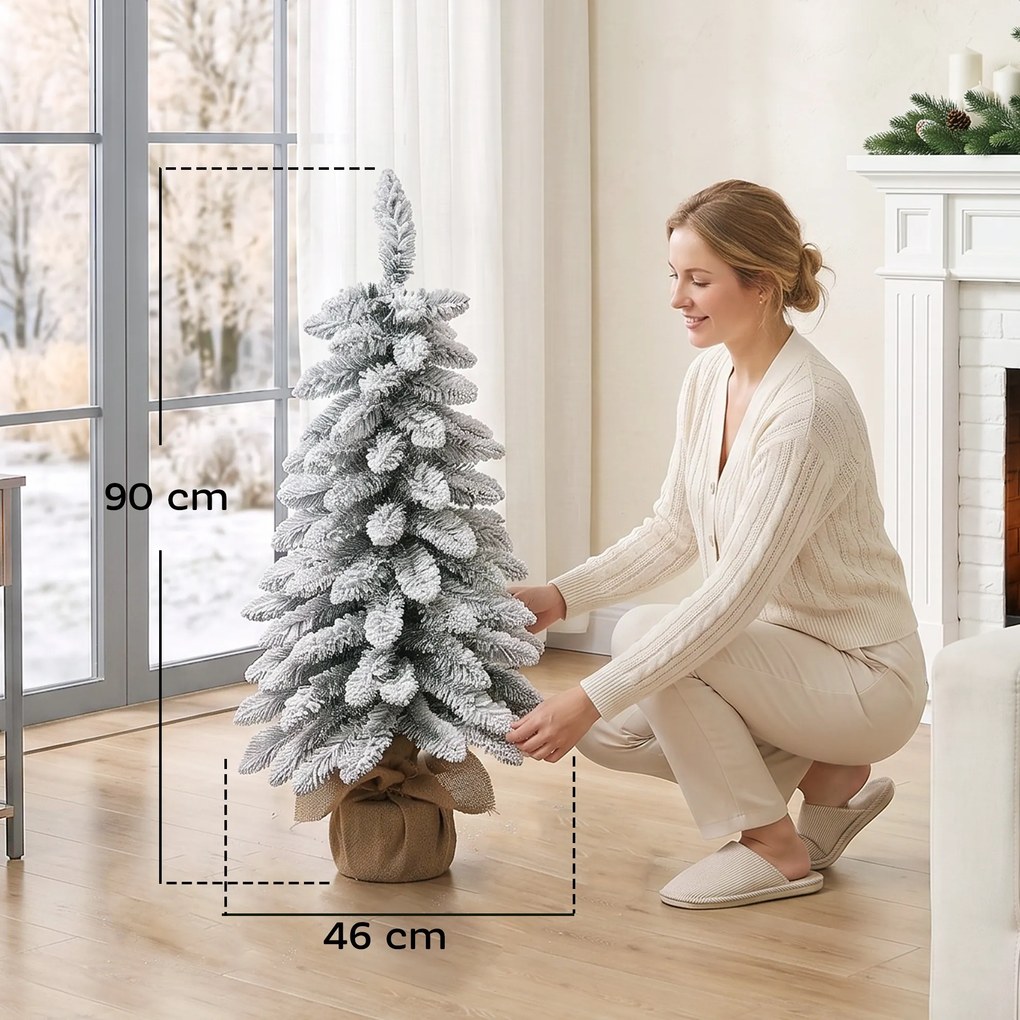 Árvore de Natal Artificial de Mesa, 46 x 46 x 90 cm, 107 Pontas Nevadas, Branco
