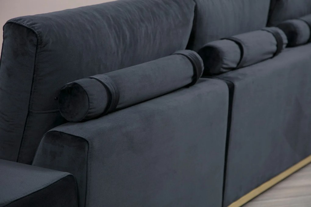 Sofá de 4 Lugares Line – Preto e Dourado – 320 x 102 x 84 cm