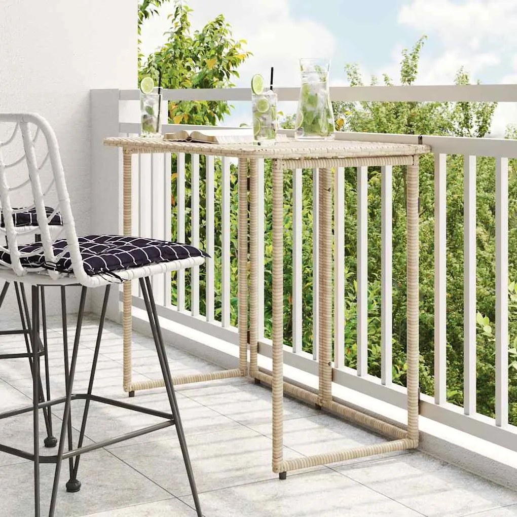 vidaXL Mesa de jardim dobrável 90x51x75 cm vime PE bege