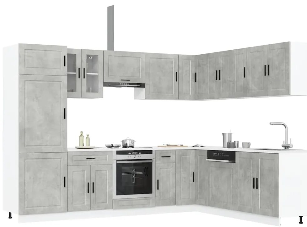 14 peças armário de cozinha conjunto Porto concreto cinza