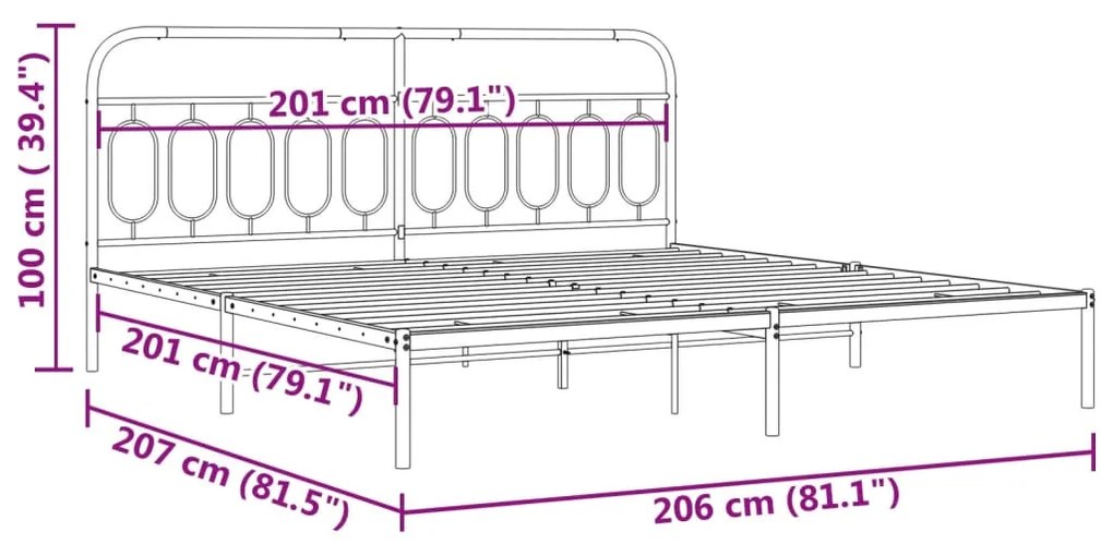 Estrutura de cama com cabeceira 200x200 cm metal branco