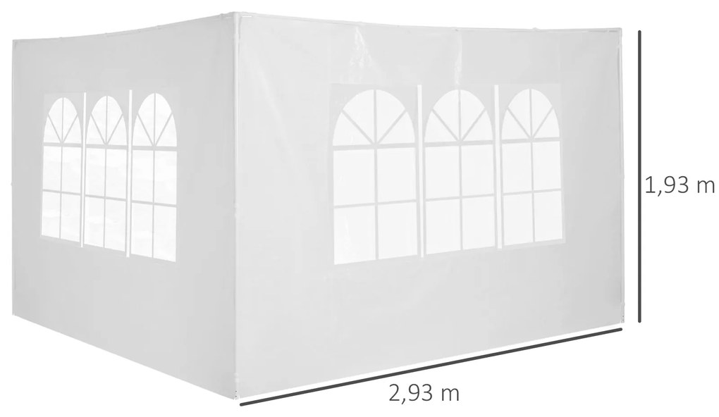 Outsunny Conjunto de 2 Paredes Laterais para Tendas de 3x3m e 3x6m Paredes Laterais para Tendas com Janelas Transparentes 293x193cm Branco