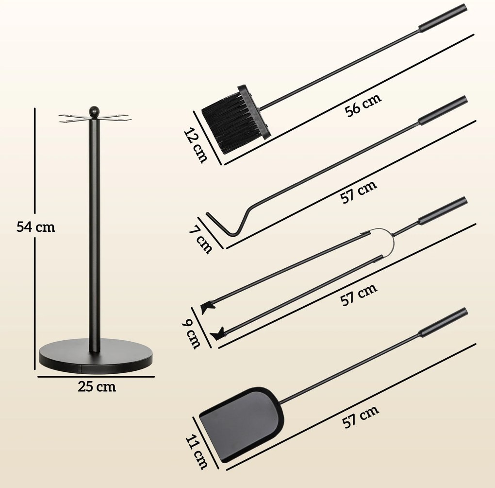 Conjunto de Ferramentas para Lareira em Metal – Ø25x54 cm | 5 Peças co