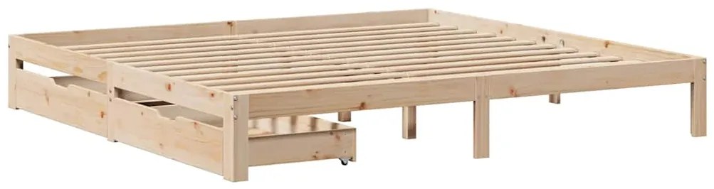 Estrutura de cama c/ gavetas 200x200 cm madeira de pinho maciça