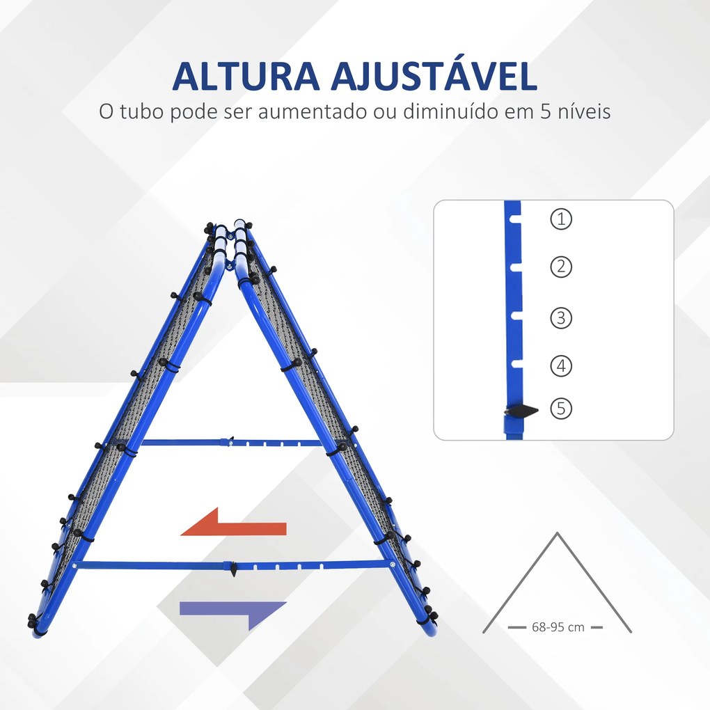 Rede de rebote dobrável para treinamento rebotador ajustável em 5 níveis em ângulo com tubo de aço 100x95x90 cm azul