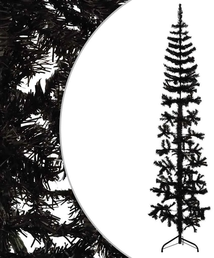 Meia árvore de Natal fina com suporte 240 cm preto