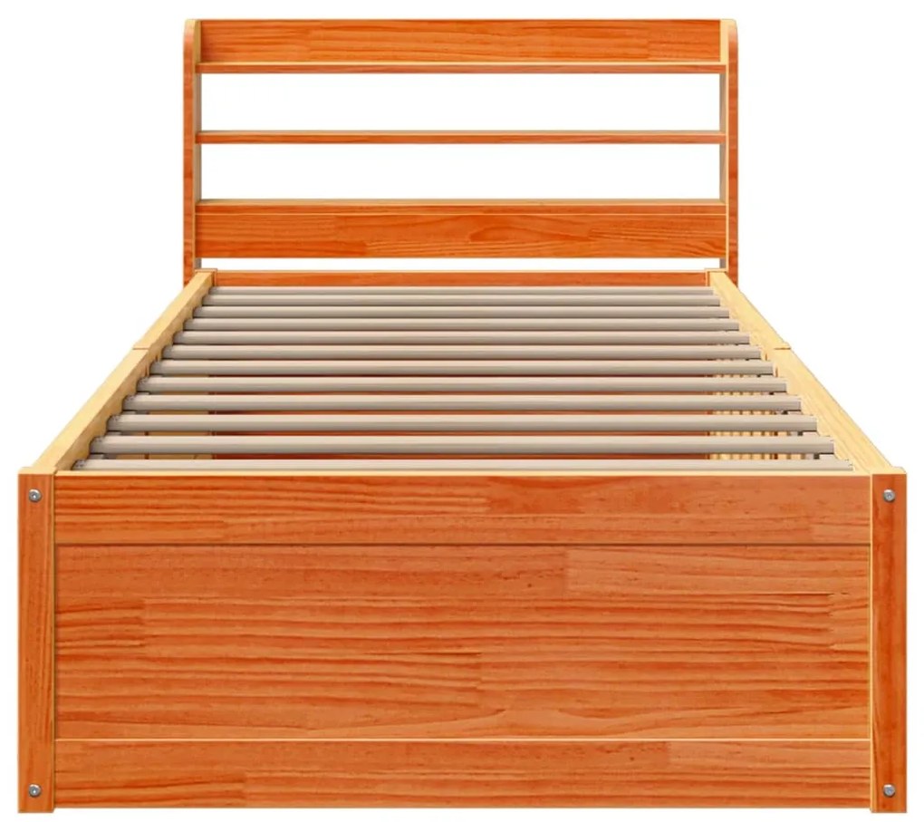 Estrutura cama c/ cabeceira 75x190 cm pinho maciço castanho-mel