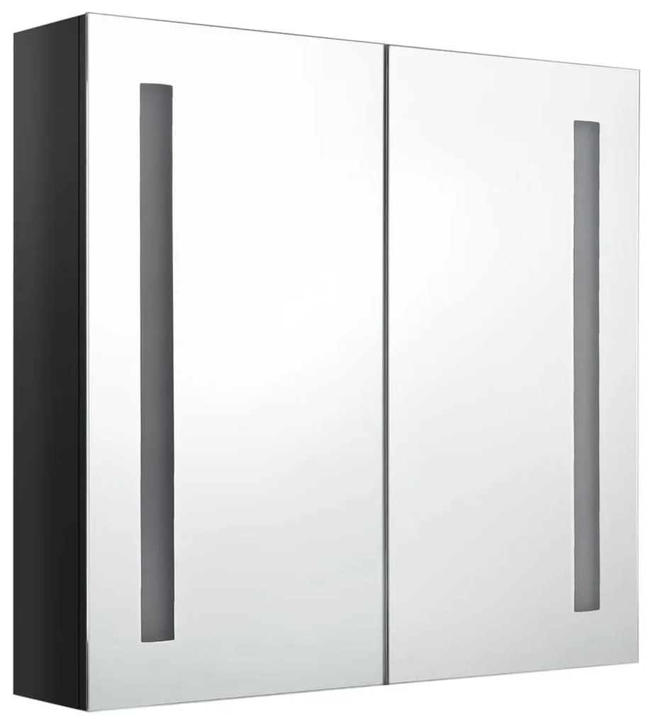 Armário espelhado casa de banho LED 62x14x60cm preto brilhante