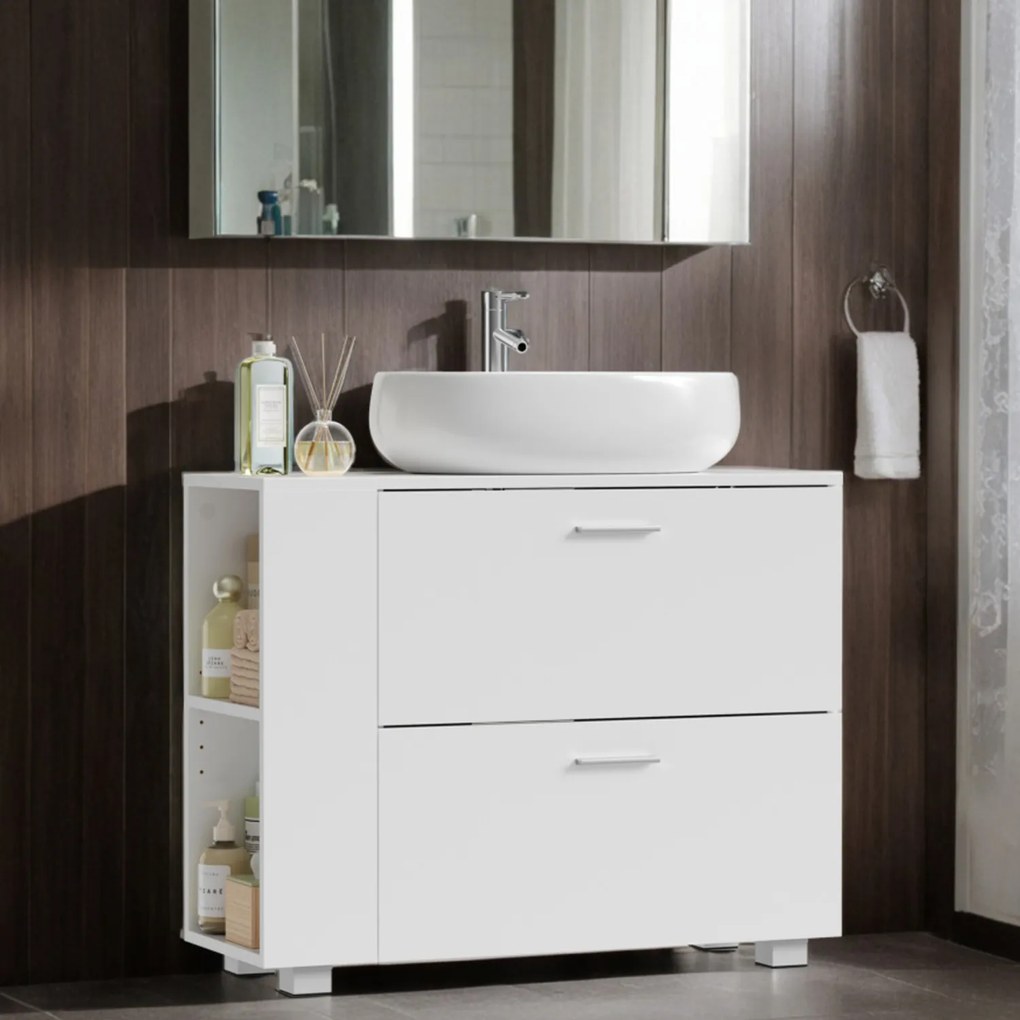 Armário casa de banho para lavatório (não incluido), compartimentos abertos 30 x 80 x 64 cm Branco 