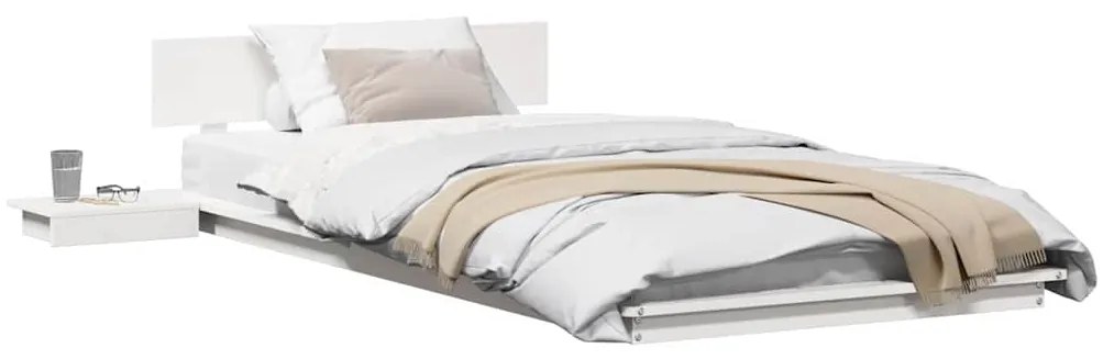Estrado de Cama com Mesas de Cabeceira Branco 75x190cm Madeira Maciça