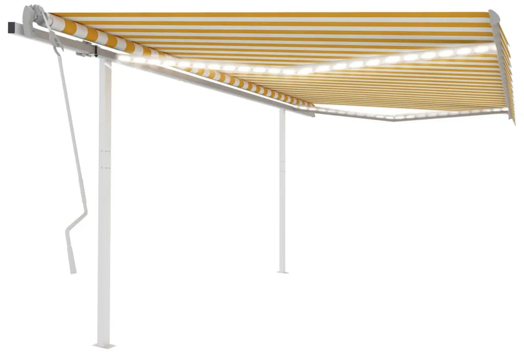 vidaXL Toldo retrátil manual com luzes LED 4,5x3,5 m amarelo e branco