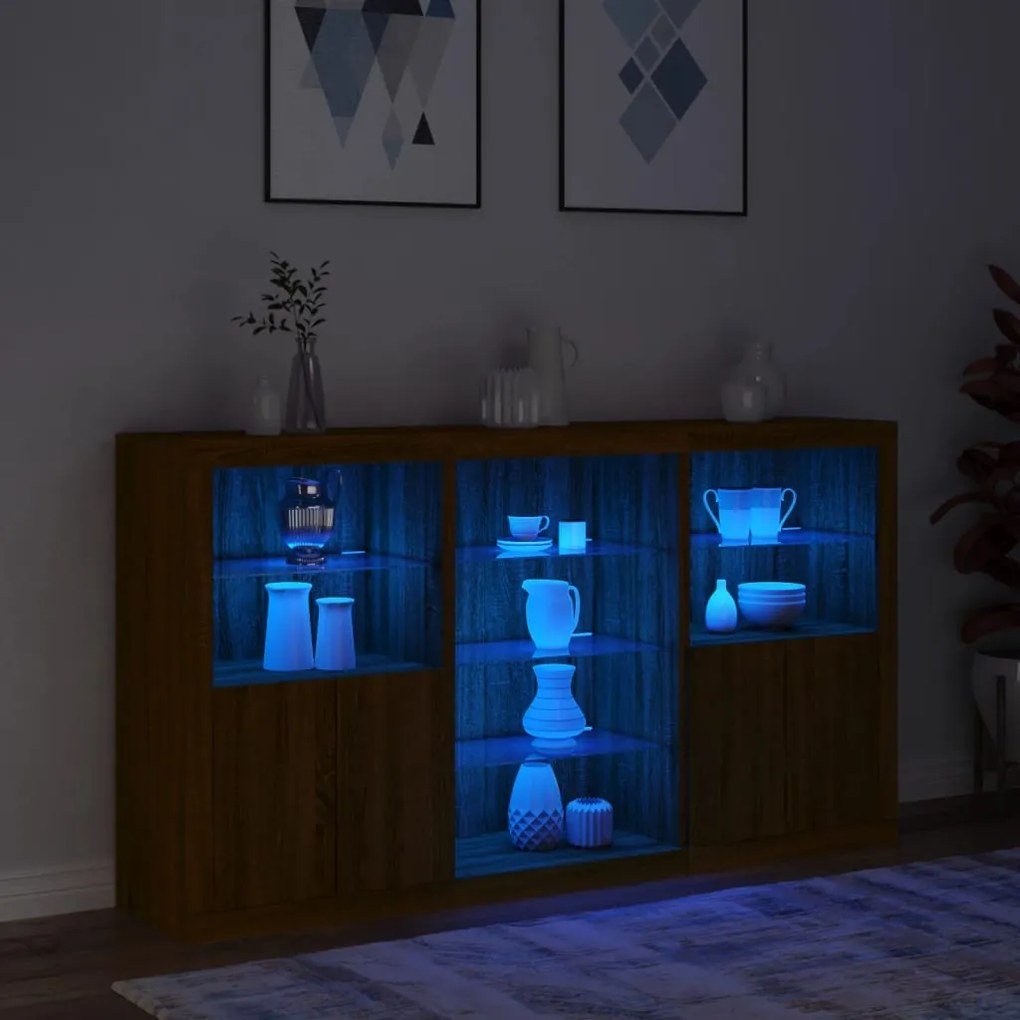Aparador com luzes LED 181,5x37x100 cm carvalho castanho