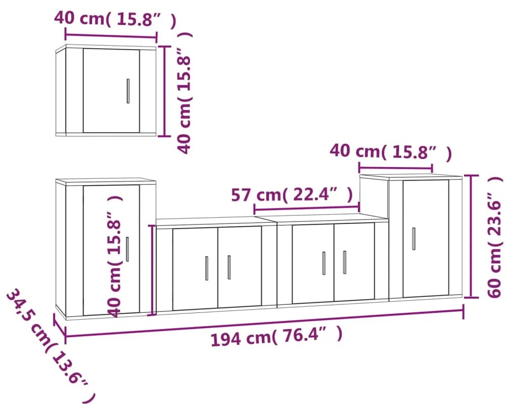 5 pcs conjunto móveis de TV madeira processada branco brilhante