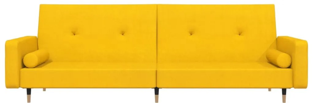 Sofá-cama 2 lugares com duas almofadas veludo amarelo