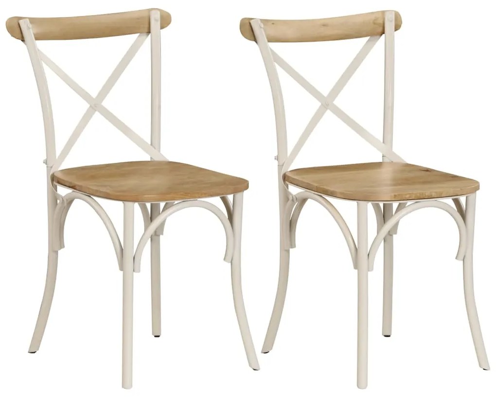 vidaXL Cadeiras costas cruz 2 pcs mangueira maciça branco