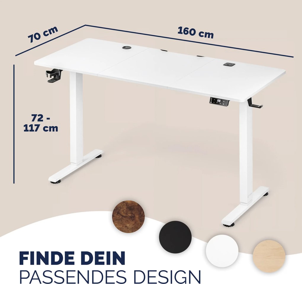 Secretária Eletrica ajustável em altura 160x75x72-117 cm Branca