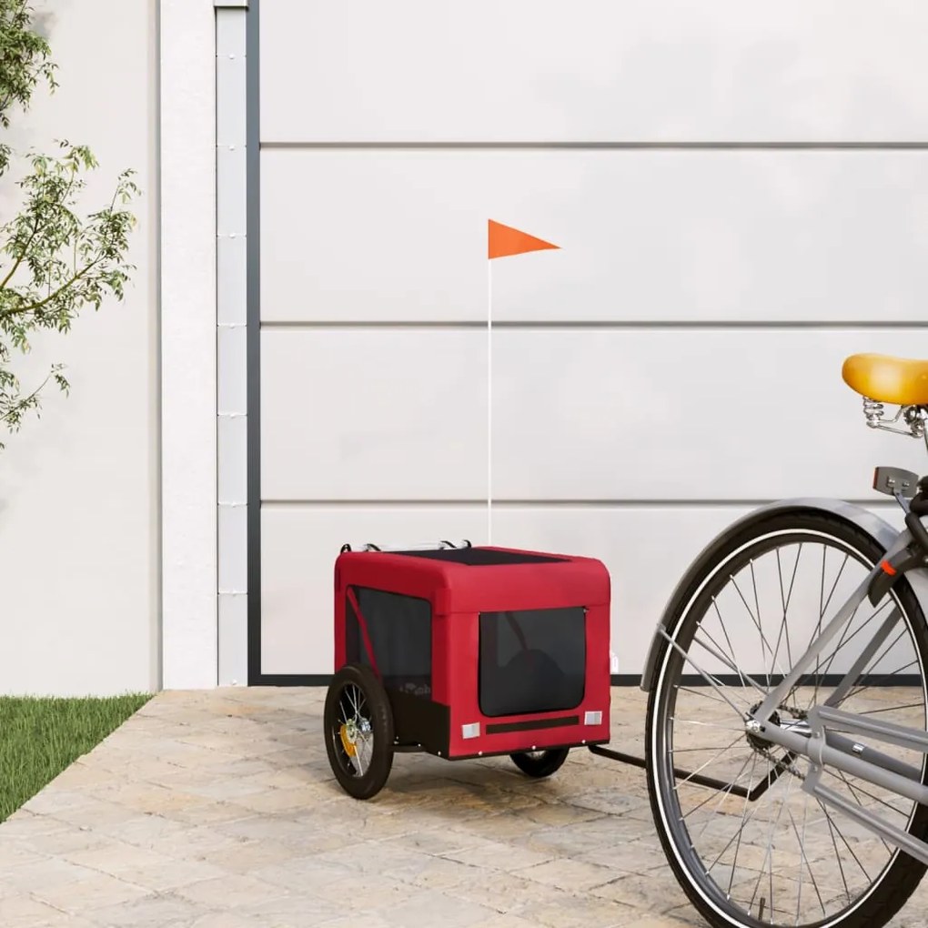 vidaXL Reboque bicicleta p/ animais tecido oxford/ferro vermelho/preto