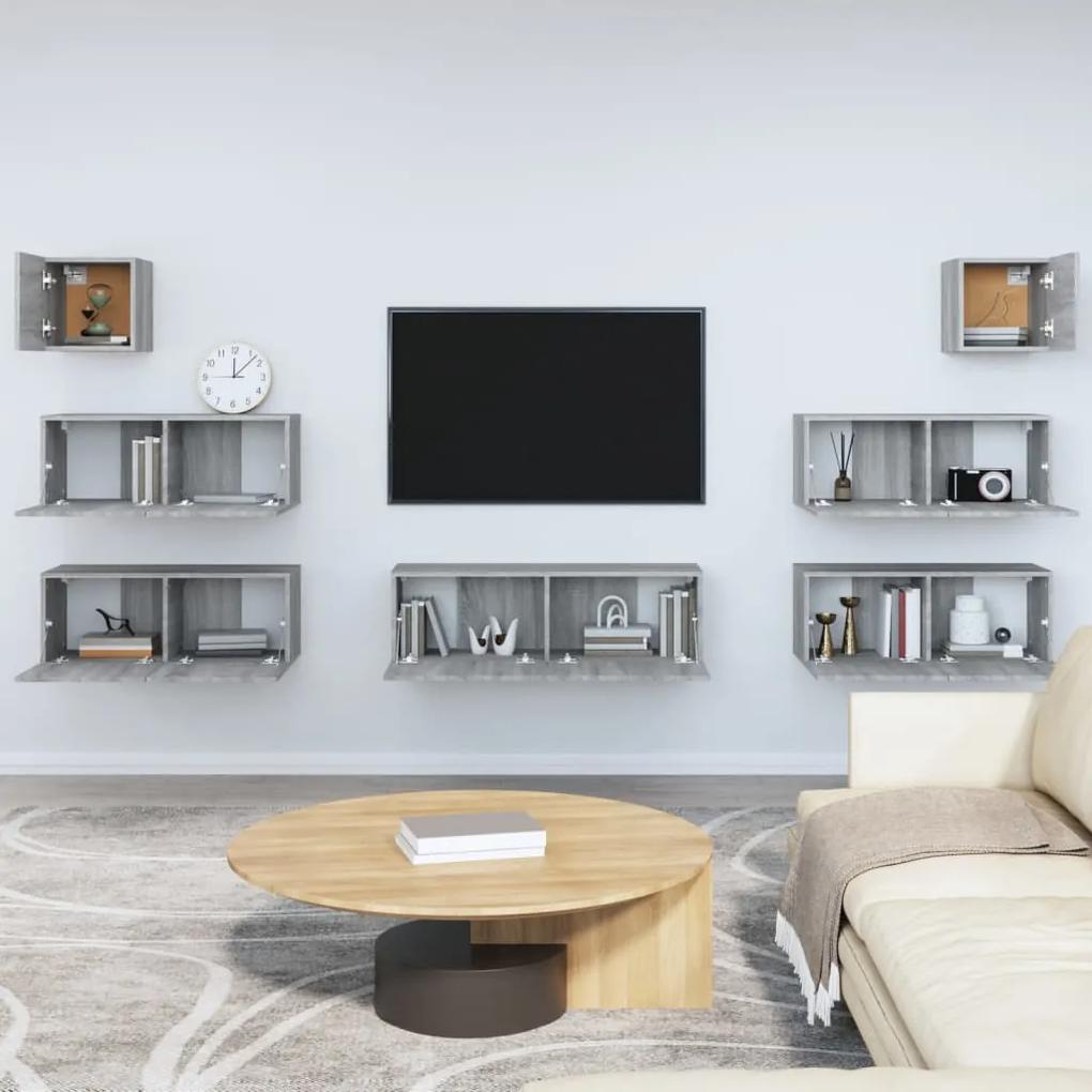 7 pcs conjunto móveis TV derivados de madeira cinzento sonoma