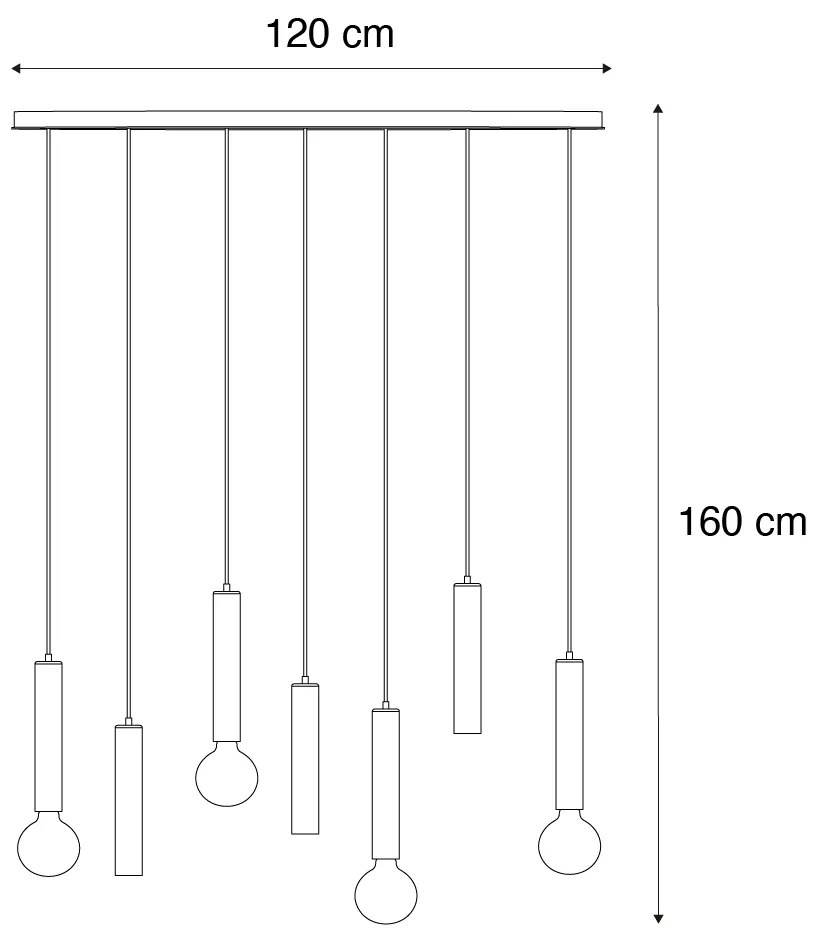 Candeeiro de suspensão design preto oval 7 luzes - Tuba