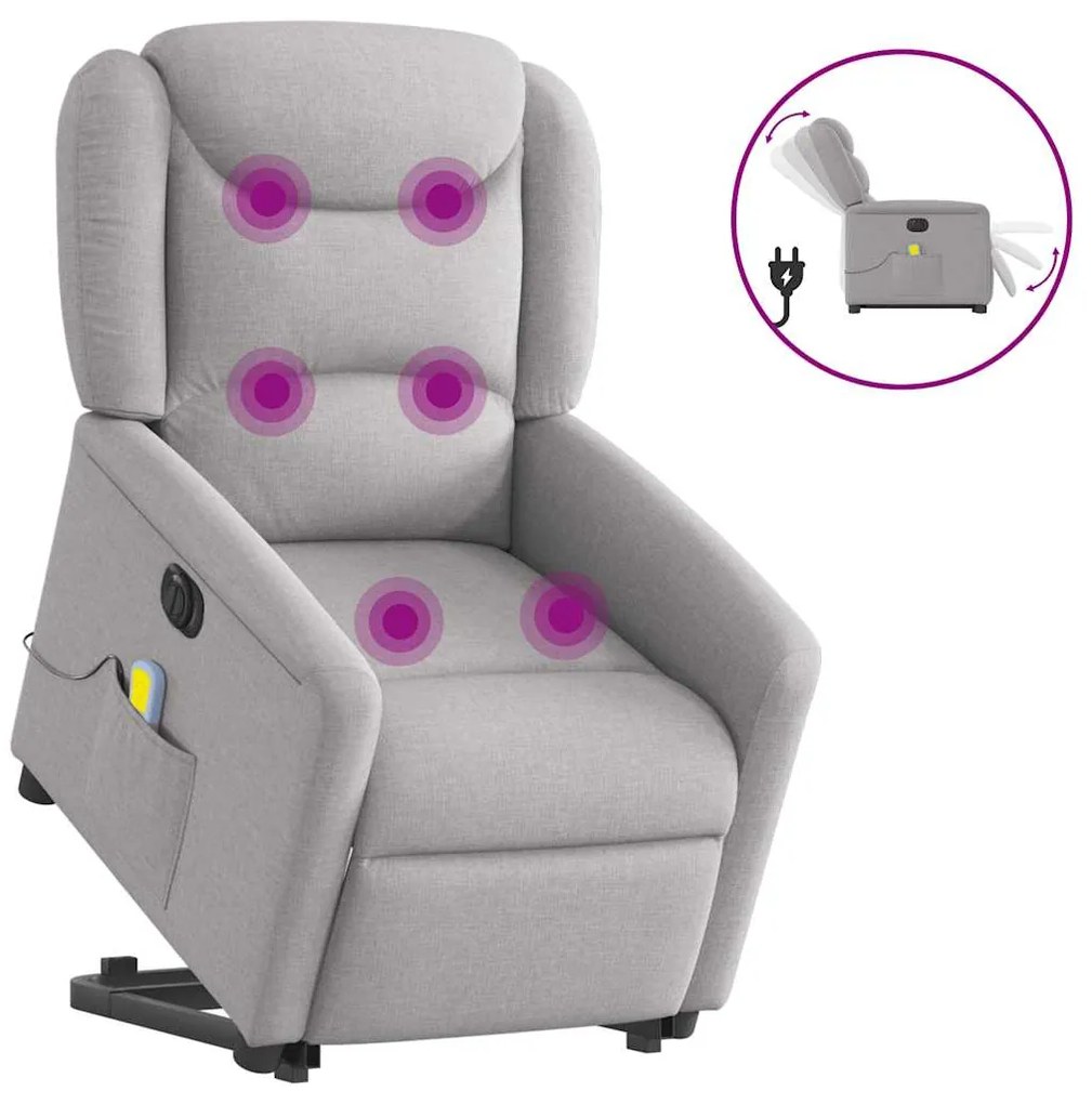 Poltrona elétrica elevatória massagens tecido cinzento-nublado