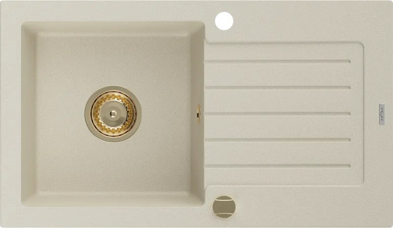 Mexen Pablo lava-loiça de granito de 1 bacia com escorredor 752 x 436 mm, bege, sifão dourado - 6510751010-69-G