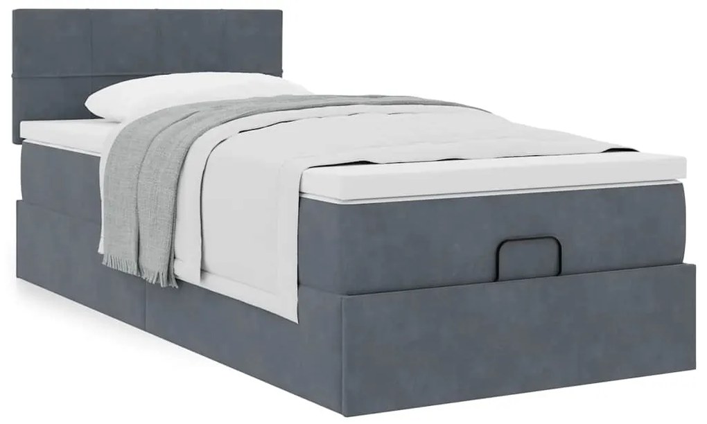 Estrutura cama otomana colchão 90x190 cm veludo cinzento escuro