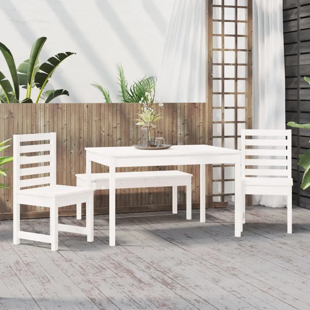 4 pcs conj. de jantar p/ jardim madeira de pinho maciça branco