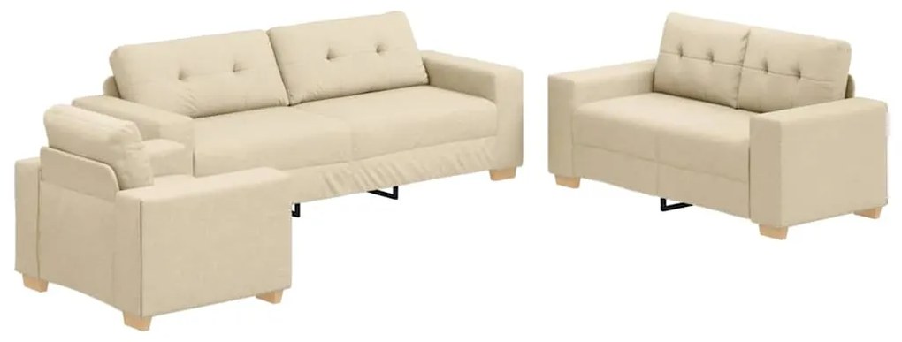 Conjunto de Sofá de 3 Peças com Almofadas em Tecido Creme