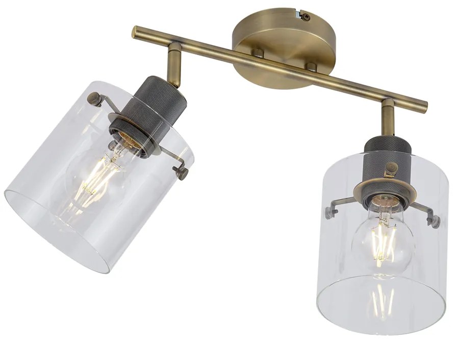 Foco de teto de design bronze com vidro transparente 2 luzes - Domo Moderno