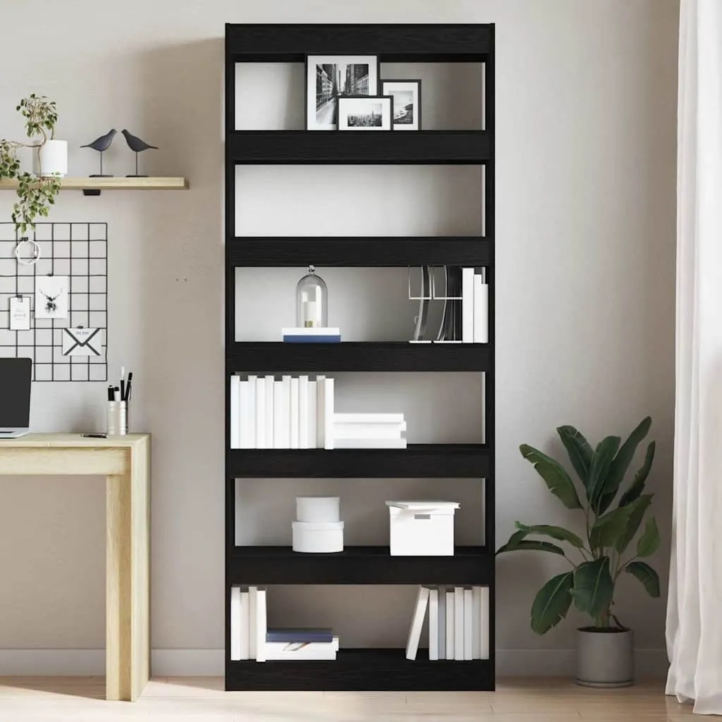 Armário de Livros/Divisor de Ambiente em Carvalho Preto 80x30x198 cm