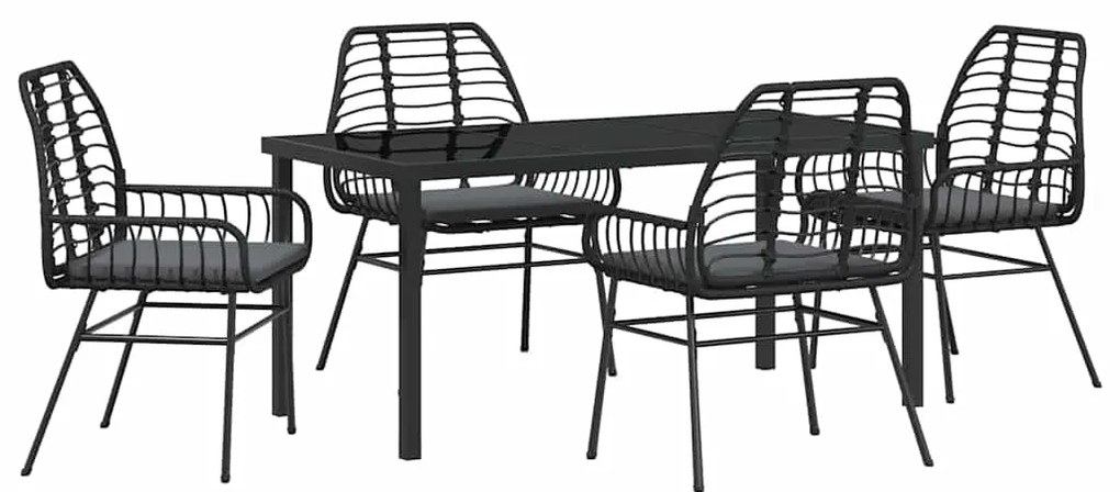Conjunto de Jantar de Jardim com 5 Peças e Almofadas, Ratan Preto
