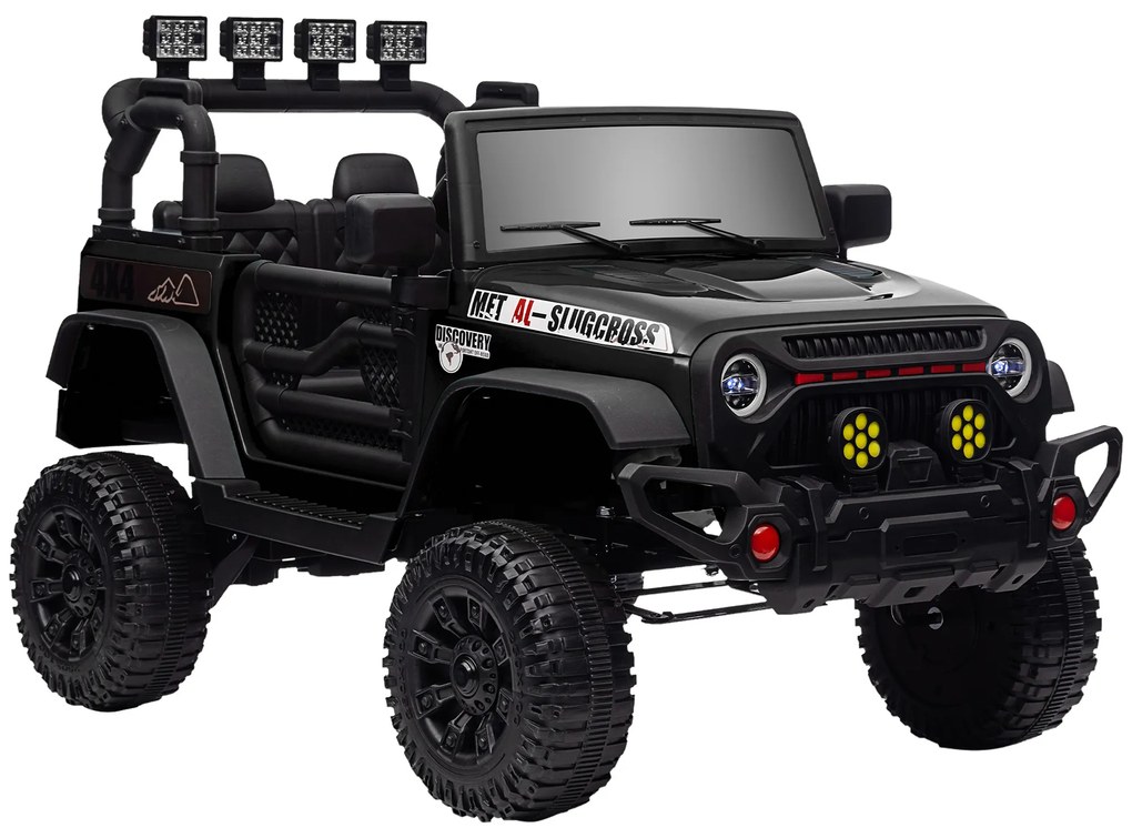 AIYAPLAY Carro Elétrico para Crianças com Bateria de 12V Controlo Remoto Faróis LED Buzina e Música 100x63x65 cm Preto | Aosom Portugal