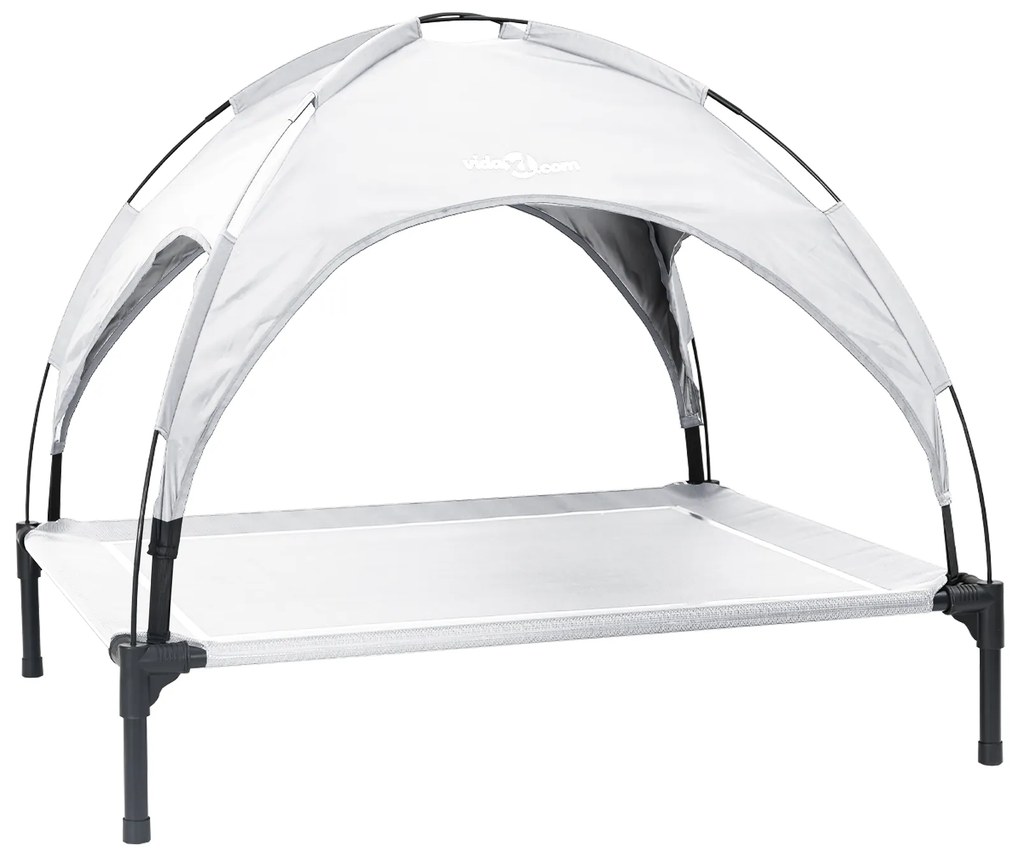 Cama Elevada para Cães com Teto Removível Cinza Prateado XL Aço