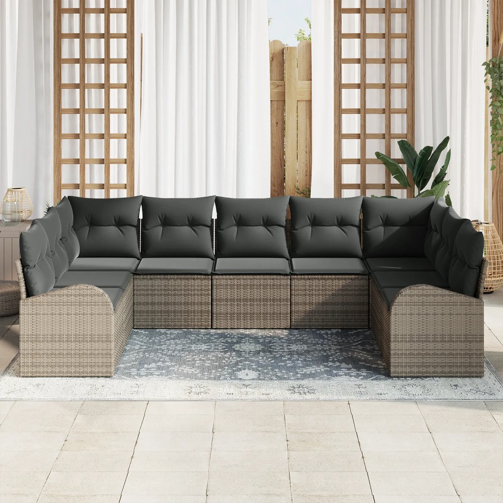 Conjunto de Sofás de Jardim vidaXL 9 Peças com Almofadas Cinzas em Rat