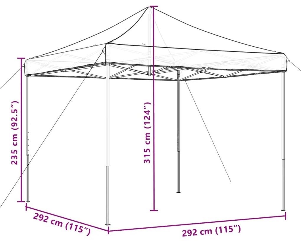 Tenda p/ festas pop-up dobrável 292x292x315cm cinza-acastanhado