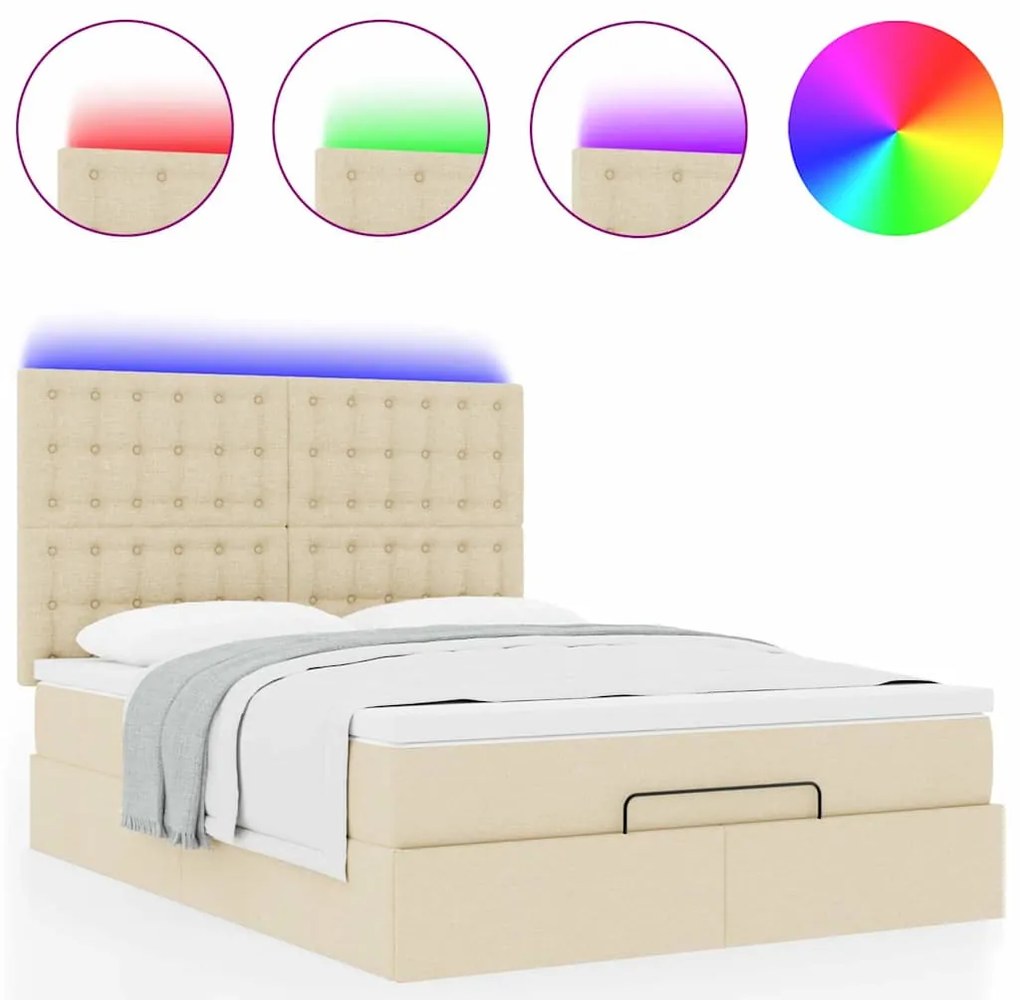 Estrutura de cama otomana com colchão tecido creme 140x200cm